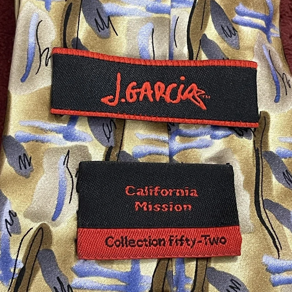 J Garcia Tie Mens One Size Gold Silk California Mission Geometric‎ Art Necktie